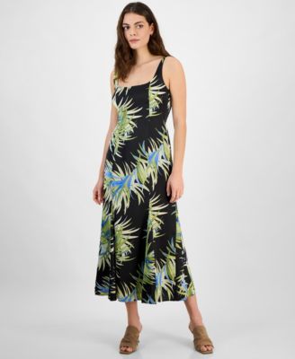 Bar III - Women's Palm-Print Satin Midi Dress