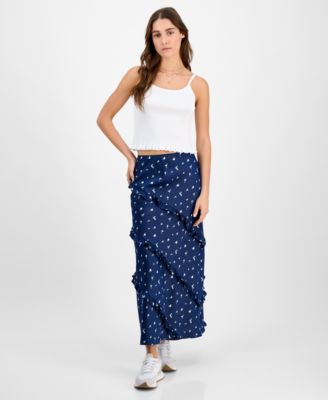 And Now This - Women's Asymmetric Midi Ruffle Slip Skirt