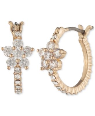 Marchesa - Gold-Tone Extra-Small Cubic Zirconia Flower Hoop Earrings, 0.4"