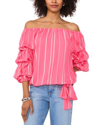 Vince Camuto - Striped Balloon-Sleeve Off-the-Shoulder Top
