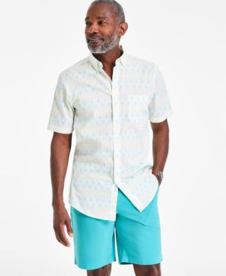 Club Room - Men's Racket Regular-Fit Stretch Geo-Print Button-Down Poplin Shirt