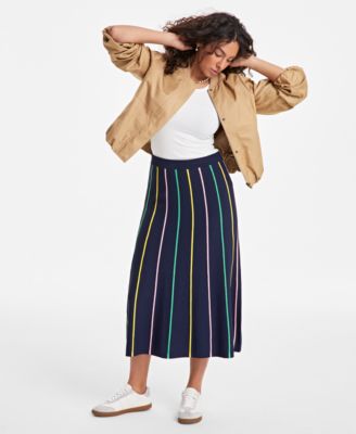 On 34th - Women's Striped Pull-On Midi Sweater Skirt