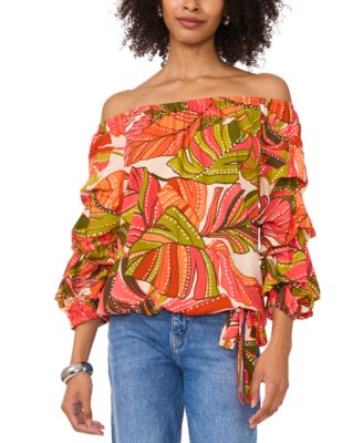 Vince Camuto - Women's Printed Bubble-Sleeve Off-The-Shoulder Blouse