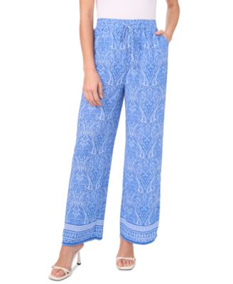 CeCe - Women's Printed Drawstring Wide-Leg Pull-On Pants
