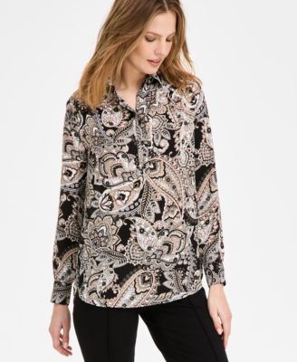 Jones New York - Women's Paisley-Print Side-Button Tunic Top