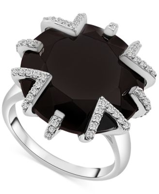 Macy's - Onyx (7mm) & Diamond (1/5 ct. t.w.) Zigzag Statement Ring in Sterling Silver