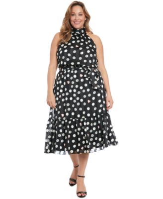 London Times - Plus Size Printed Mock-Neck Sleeveless Dress