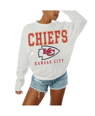 Gameday Couture - Women's  White Kansas City Chiefs Sunday Drives Oversized Crewneck Pullover Sweatshirt