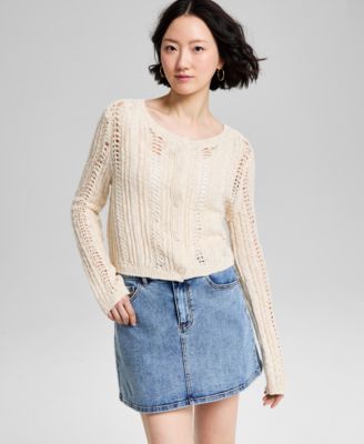 And Now This - Women's Pointelle-Knit Scoop-Neck Cardigan