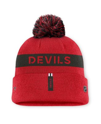 Fanatics - Women's Red/Black New Jersey Devils Authentic Pro Rink Cuffed Knit Hat with Pom