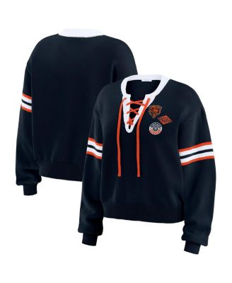 WEAR by Erin Andrews - Women's Navy Chicago Bears Lace-Up Sweater