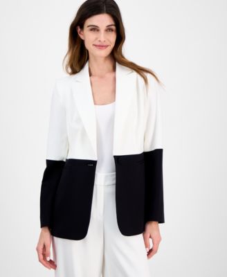 Tahari ASL - Women's Color-Blocked One-Button Boyfriend Blazer