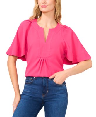 CeCe - Women's Solid Flutter-Sleeve V-Neck Top