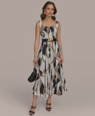 Donna Karan New York - Women's Abstract-Print Square-Neck Midi Dress