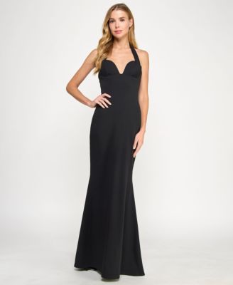 SENI & CADE - Juniors' Plunging Black Halter Gown