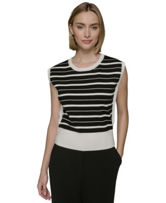 KARL LAGERFELD PARIS - Women's Sleeveless Stripe Sweater