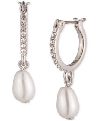Givenchy - Silver-Tone Imitation Pearl Pav&eacute; Hoop Earrings