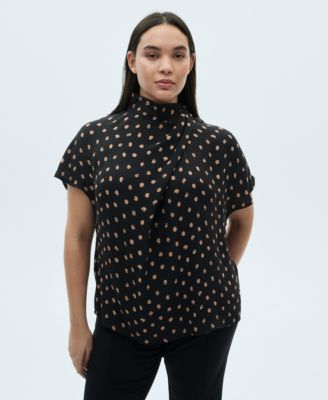 MANGO - Women's Draped Collar Polka Dot Blouse