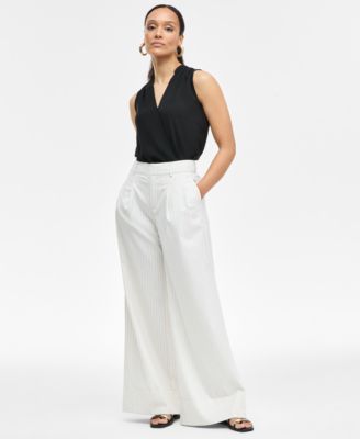 I.N.C. International Concepts - Women's Pinstriped Cuffed Wide-Leg Pants, Exclusively at Macy's