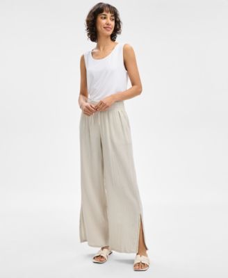 JM Collection - Women's Cotton Gauze Embellished Slit Pants