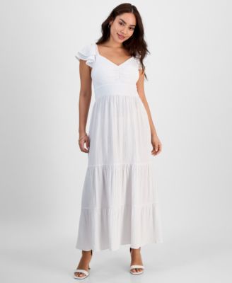 JAMIE & LAYLA - Petite Sweetheart Tiered Flutter-Sleeve Maxi Dress