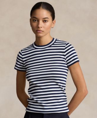 Polo Ralph Lauren - Women's Striped Ribbed Cotton Crewneck Tee