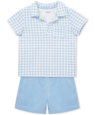 Little Me - Baby Boys Gingham Terry Polo Top & Shorts, 2 Piece Set