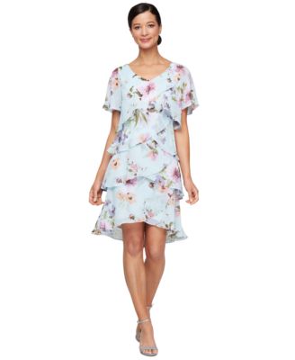 SL Fashions - Women's Floral Ruffle-Tiered Flutter-Sleeve Dress