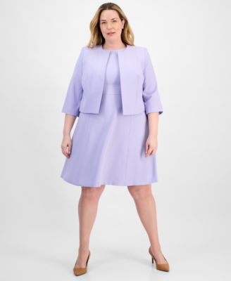 Le Suit - Plus Size Collarless Open-Front Bolero & Scoop-Neck Sleeveless Fit & Flare Dress