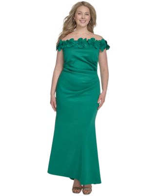 Eliza J - Plus Size 3D Floral Off-The-Shoulder Gown