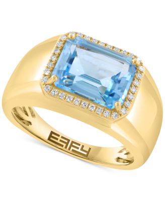 EFFY Collection - Sky Blue Topaz (4-1/2 ct. t.w.) & Diamond (1/10 ct. t.w.) Halo Ring in 14k Gold-Plated Sterling Silver