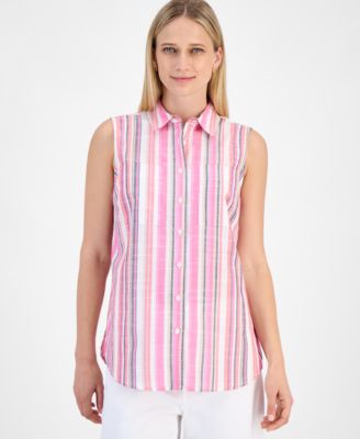 Nautica Jeans - Women's Striped Sleeveless Button Shirt