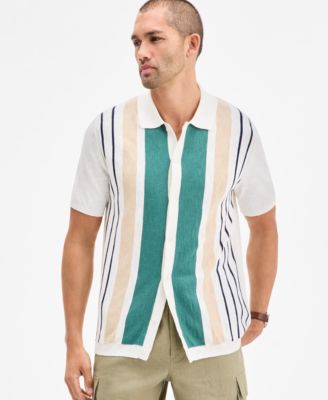 Club Room - Men's Short Sleeve Striped Cardigan Sweater