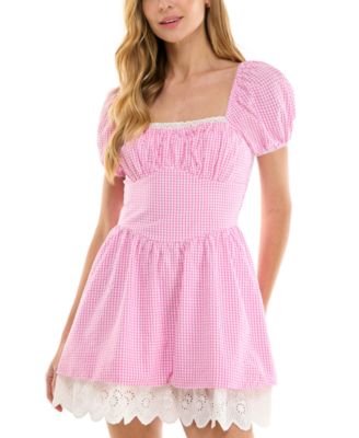 SENI & CADE - Juniors' Square-Neck Cotton Gingham Dress
