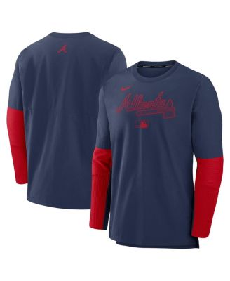 Nike - Men's Navy/Red Atlanta Braves Authentic Collection Player Lightweight Performance Long Sleeve Top