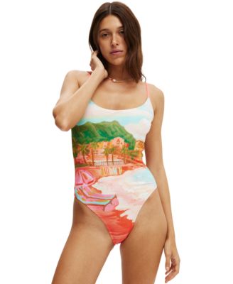COTTON ON - Women's Thin-Strap Low-Scoop One Piece Cheeky Swimsuit
