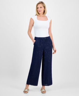 JM Collection - Women's High-Rise Wide-Leg Sequin Crinkle Pants
