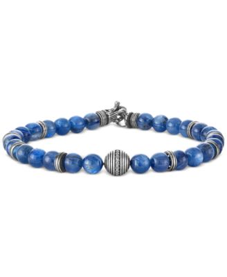 Esquire Men's Jewelry - Kyanite & Diamond (1/10 ct. t.w.) Bead Bracelet in Sterling Silver