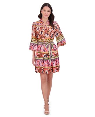 Vince Camuto - Women's Floral-Print Belted Tiered Dress