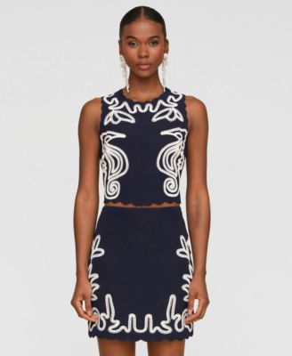 Avec Les Filles - Women's Seahorse Embroidery Sleeveless Shell Top