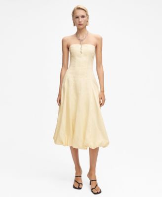 MANGO - Women's Puffed Hem Linen Dress