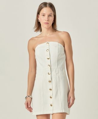 English Factory - Women's Strapless Button-Front Sheath Dress