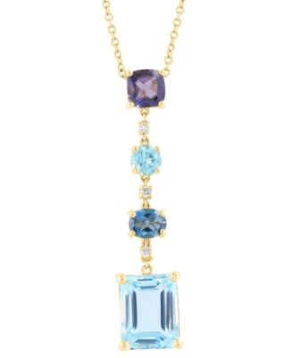 EFFY Collection - Multi-Gemstone (4-5/8 ct. t.w.) & Diamond Accent Mixed Cut Linear Pendant Necklace in 14k Gold, 17" + 1" extender