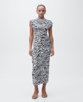 MANGO - Women's Zebra-Print Fitted Midi-Dress