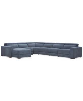 Furniture - Nevio 6-Pc. Fabric Power Headrest Sectional with 2 Power Motion Chairs
