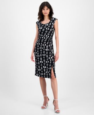 Connected - Women's Printed Faux-Wrap Sheath Dress