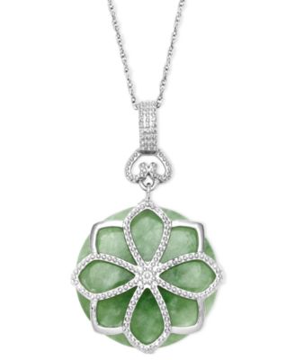 Macy's - Dyed Jade Flower Pendant (21 ct. t.w.) Set in Sterling Silver
