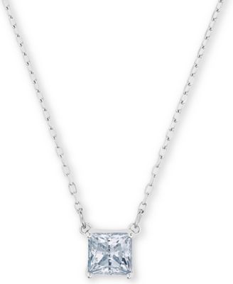 Swarovski - Cubic Zirconia Square Solitaire Pendant Necklace, 14" + 7/8" extender