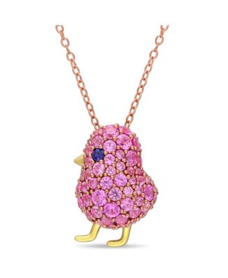 Macy's - Lab Grown Blue and Pink Sapphire (2 3/8 ct. t.w.) Chick Bird Necklace in 18k Two-Tone Over Sterling Silver