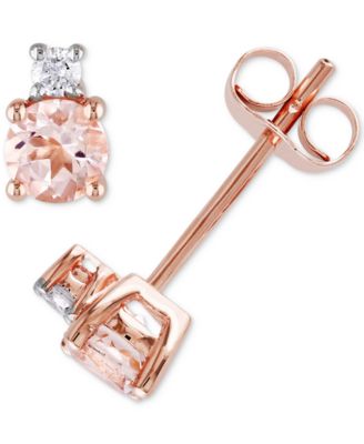 Macy's - Morganite (3/4 ct. t.w.) & Diamond (1/20 ct. t.w.) Stud Earrings in 10k Rose Gold